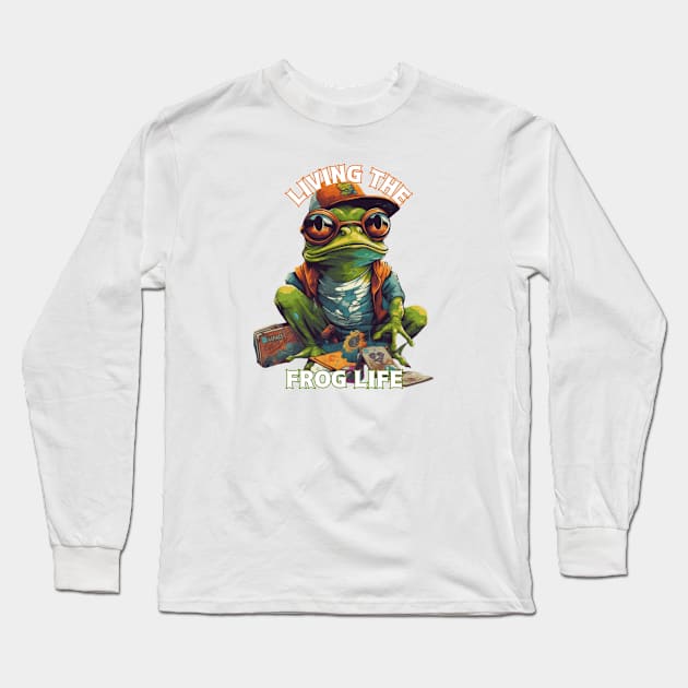 Living the Frog Life, frog t-shirts, t-shirts with frogs, Unisex t-shirts, frog lovers, animal t-shirts, gift ideas, fused fashion, frogs Long Sleeve T-Shirt by Clinsh Online 